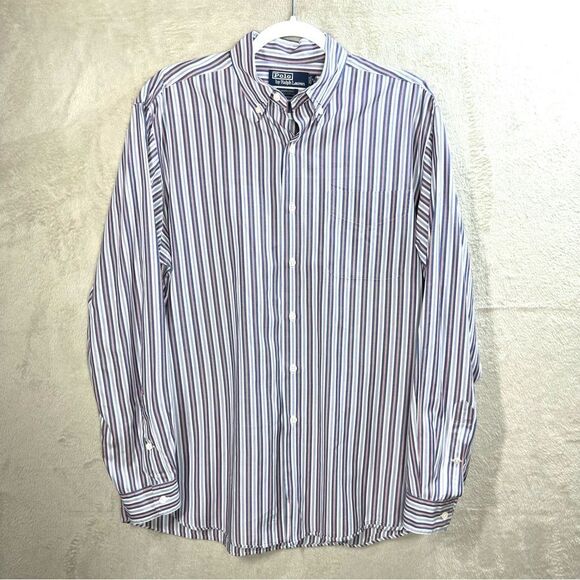 Polo Ralph Lauren Marlow Stripe Button Up Shirt 100% Cotton Blue Red Men’s M - Picture 1 of 7